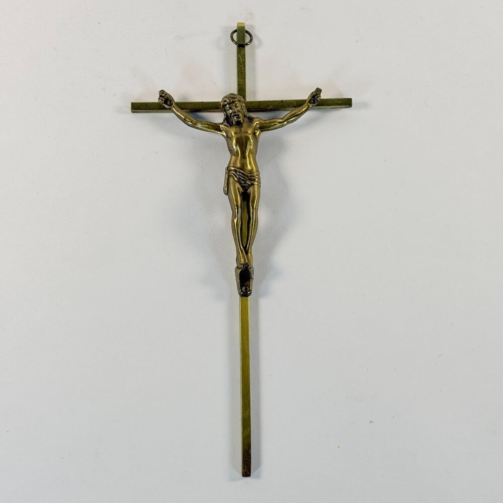 Vintage Bronze Tone Brass Crucifix Wall Cross INRI 10” Religious Decor